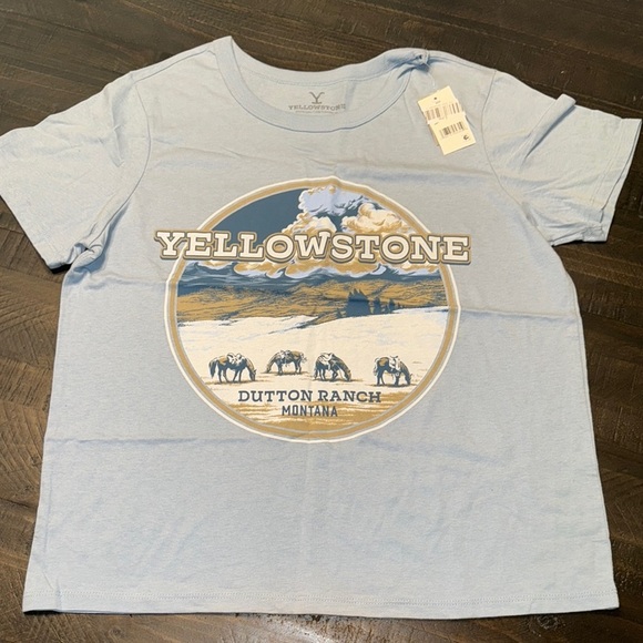 NWT Yellowstone Dutton Ranch Short Sleeve Graphic Tee - Light Blue WMN’s Lg - Picture 1 of 6